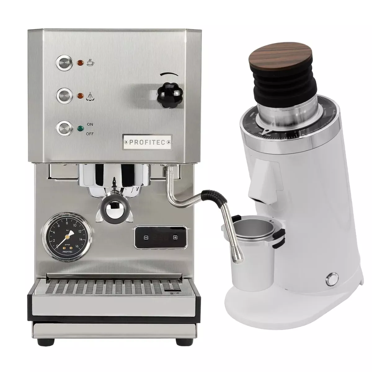 Profitec Go (Stainless Steel) Espresso Machine & DF64 Gen 2.5 Grinder (White) Bundle