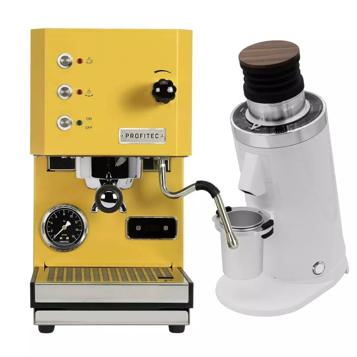 Profitec Go (Yellow) Espresso Machine & DF64 Gen 2.5 Grinder (White) Bundle
