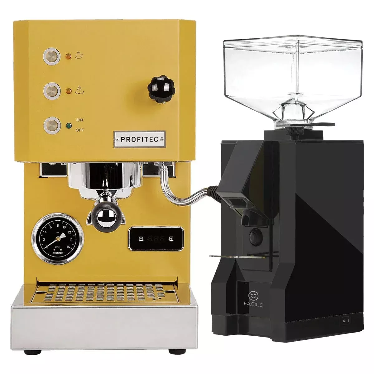Profitec Go (Yellow) Espresso Machine & Eureka Mignon Facile Grinder (Black) Bundle