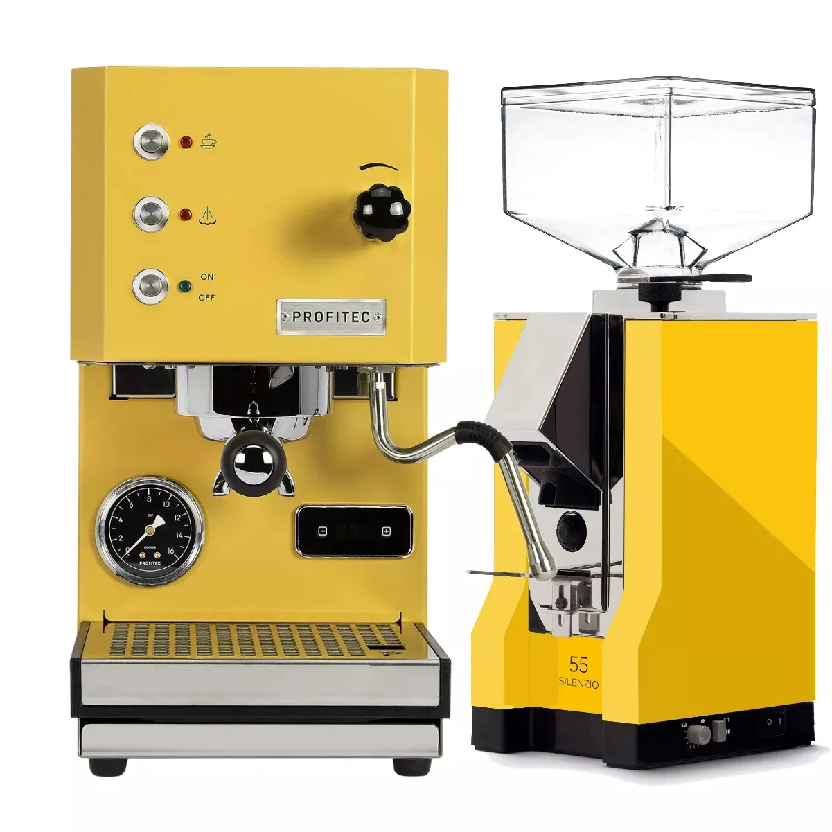 Profitec Go (Yellow) Espresso Machine & Eureka Mignon Slienzio 55 Grinder (Yellow) Bundle