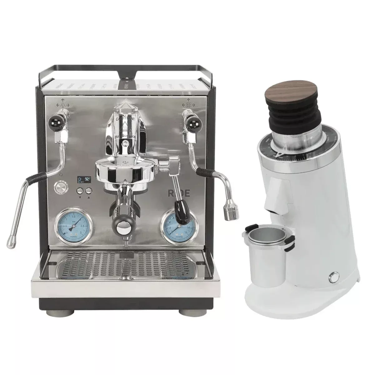 Profitec Ride Espresso Machine (Black and Stainless Steel) with DF64 Gen 2.5 Grinder (White) Bundle