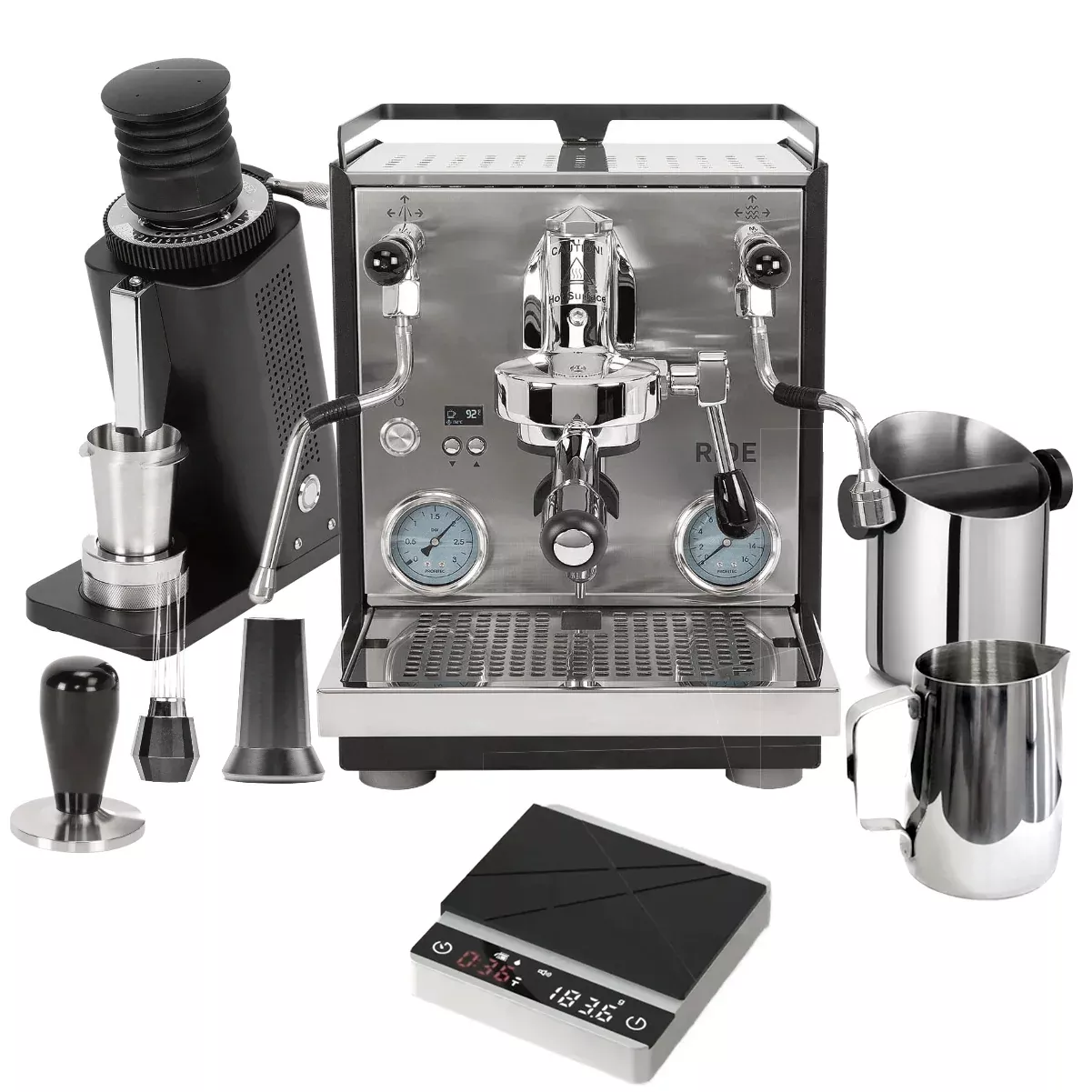Profitec RIDE & SD54 (Black) "Ready to Go" Espresso Bundle – Dual Boiler E61 Machine, Single Dose Grinder & Complete Barista Tool Kit