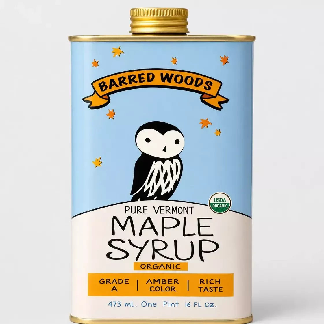 Pure Organic Vermont Maple Syrup in Decorative Tin -One Pint