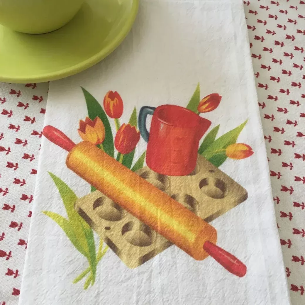 Retro Bake Off Flour Sack Towel 100% Cotton