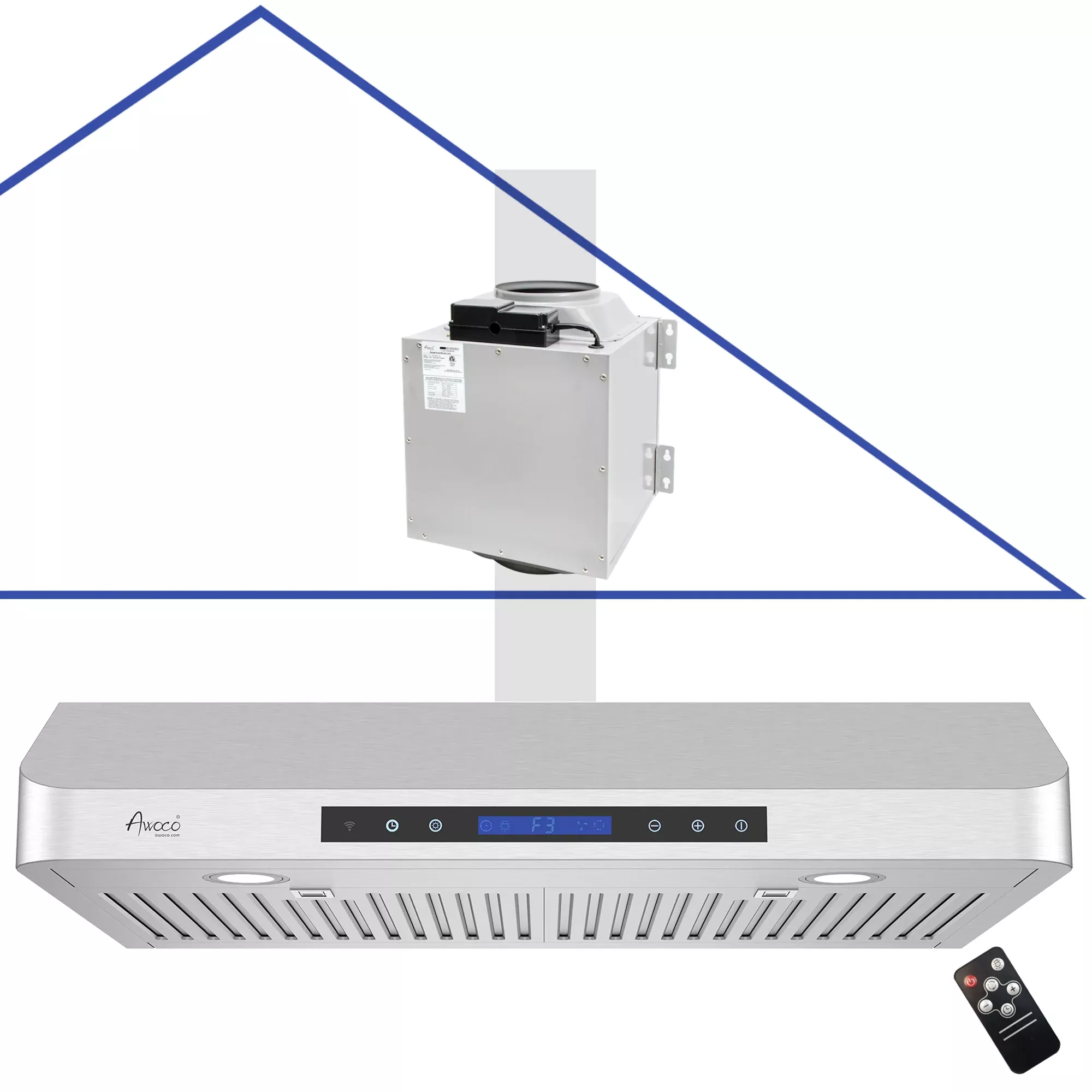 RH-SP08-T Quiet Split Range Hood - 8 inch Round Top Vent - 1000CFM