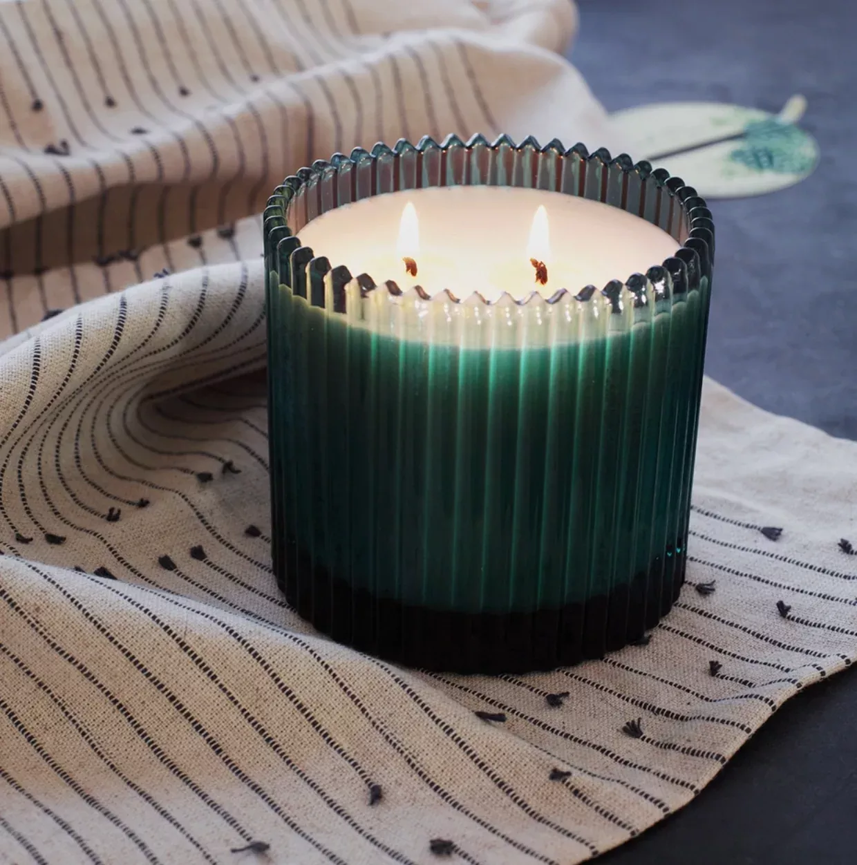 Roland Pine Double Wick Ribbed Candle - 14oz