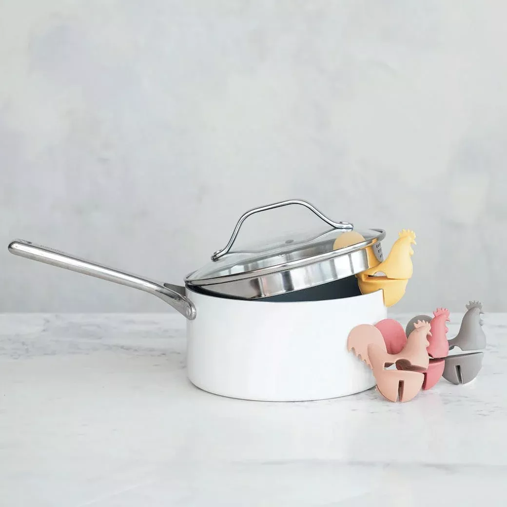 Rooster-Shaped Silicone Lid/Spoon Holder CHOICE of Four Colors