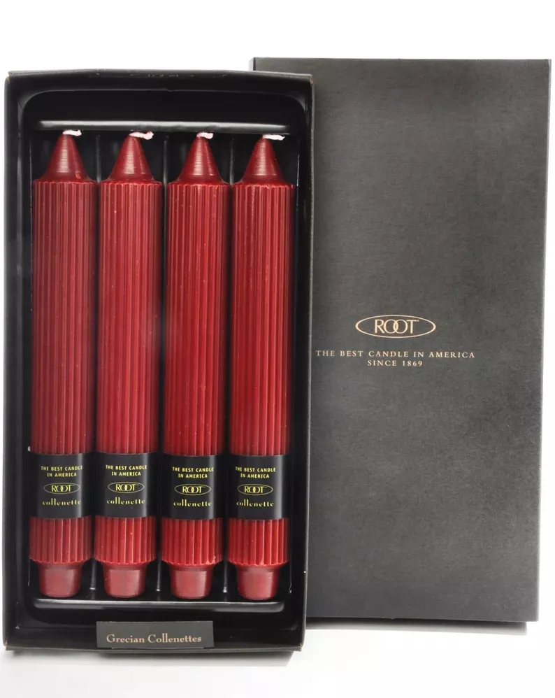 Root Grecian Collenette Candle – Garnet – 9" – Box of 4