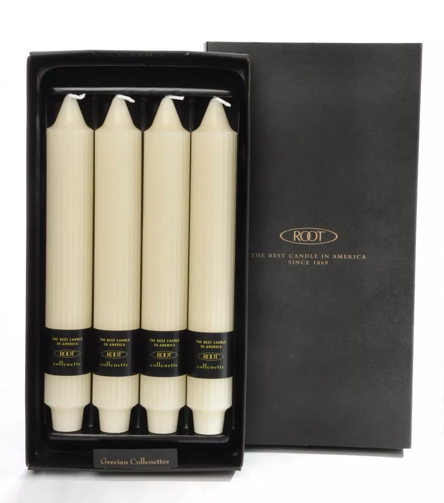 Root Grecian Collenette Candle – Ivory – 9" – Box of 4