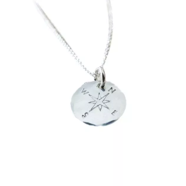 Round Compass Necklace in Sterling Silver