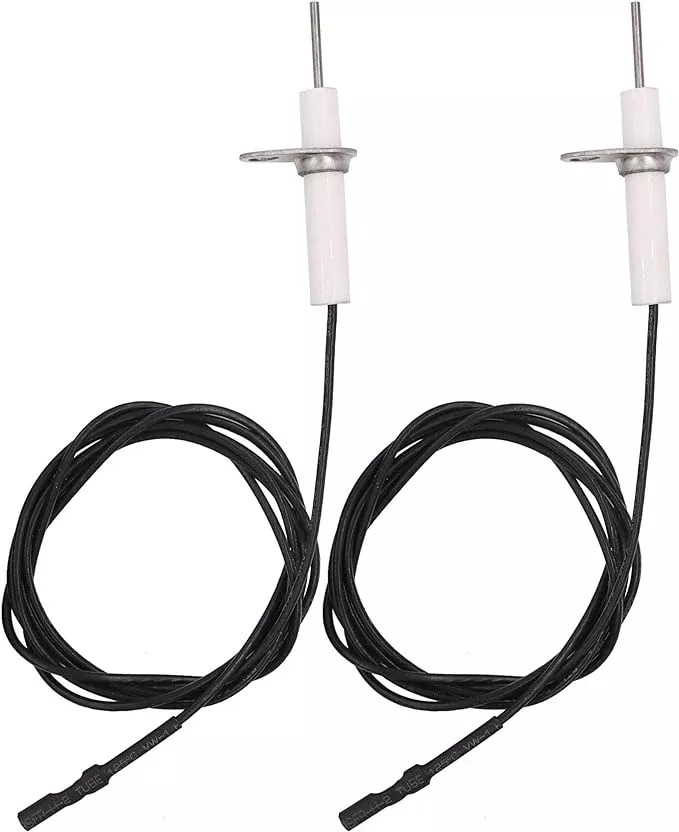 （Round Pin）2Pc 38" Ignitor Wire & Ceramic Electrode Assembly Replacement,Ignition Electrode Can DIY Bending for Gas Burner Ceramic Spark Plug Ignition Electrode Replacement