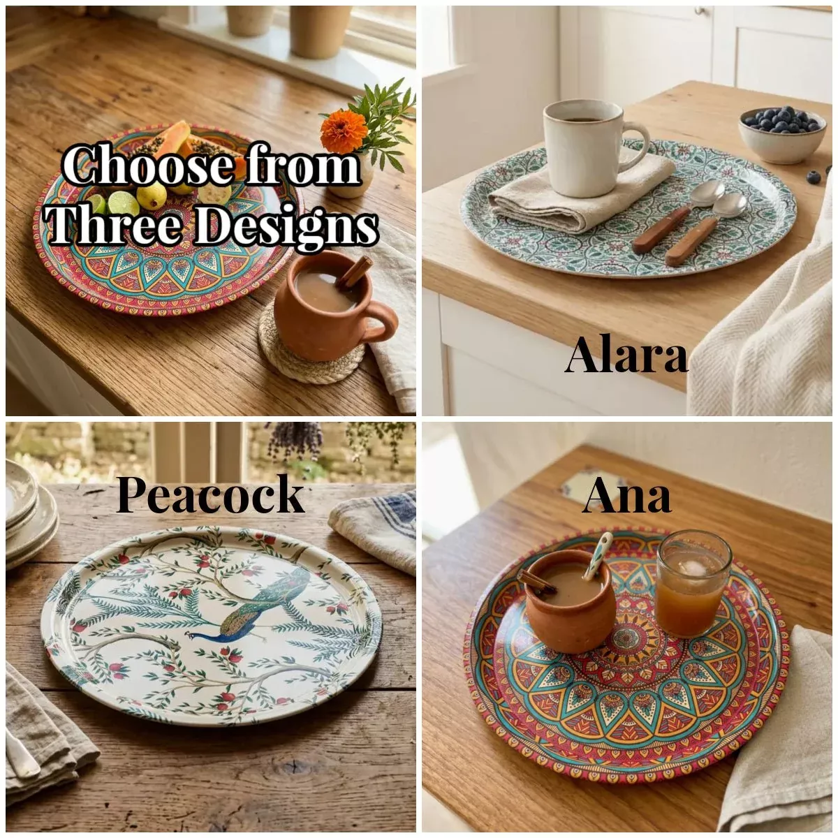 Round Turkish Tin Serving Tray CHOICE of Three Styles