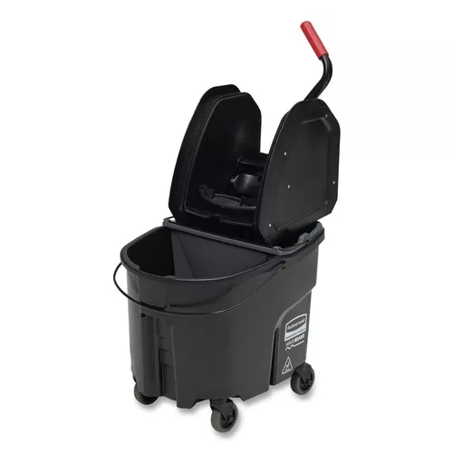 Rubbermaid Commercial 1863898 35 qt. WaveBrake 2.0 Down-Press Plastic Bucket/Wringer Combos - Black