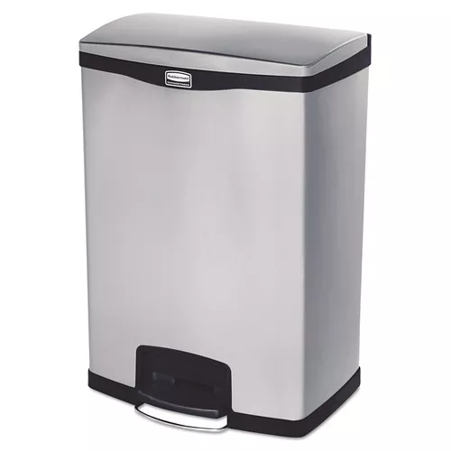 Rubbermaid Commercial 1901999 Slim Jim 24-Gallon Front Step Style Stainless Steel Step-On Container - Black