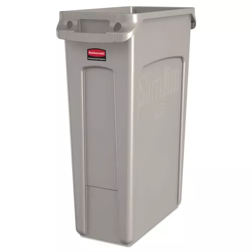 Rubbermaid Commercial FG354060BEIG 23 Gallon Rectangular Plastic Slim Jim Receptacle with Venting Channels - Beige