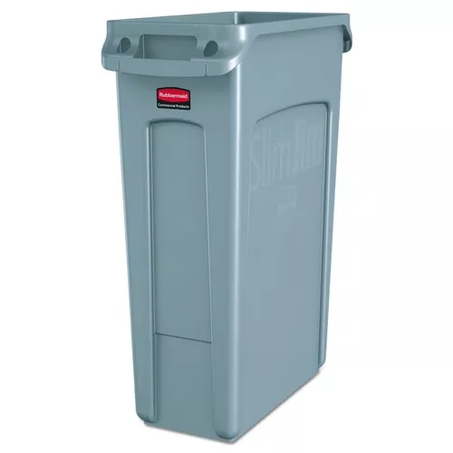 Rubbermaid Commercial FG354060GRAY 23 Gallon Rectangular Plastic Slim Jim Receptacle W/venting Channels - Gray