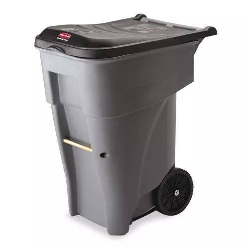 Rubbermaid Commercial FG9W2100GRAY 65 Gallon Square Polyethylene Brute Rollout Heavy-Duty Waste Container - Gray