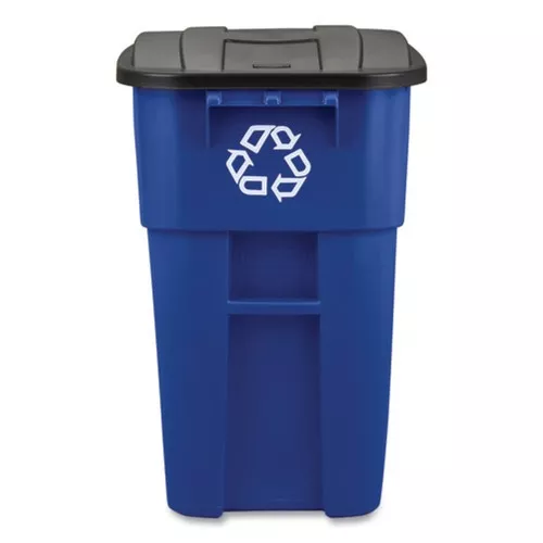 Rubbermaid Commercial FG9W2773BLUE Brute 50-Gallon Square Recycling Rollout Container - Blue