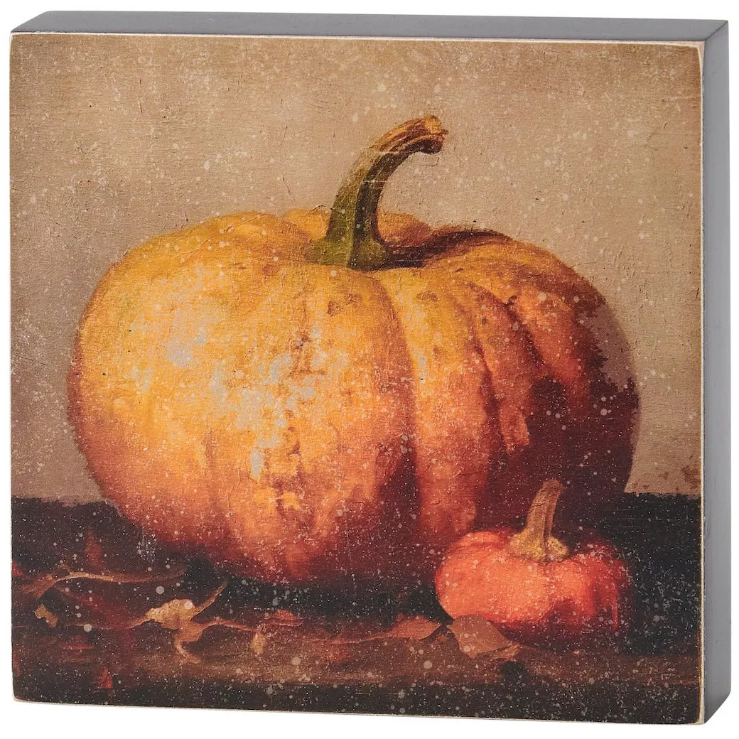 Rustic Autumn Pumpkin Duo Block Sign