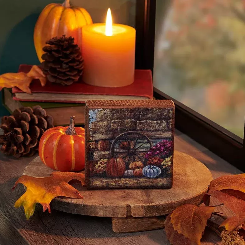 Rustic Wooden Block Sign Fall Farm Wagon