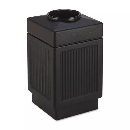 Safco 9475BL Top-Open 38 Gallon Polyethylene Canmeleon Recessed Panel Receptacles - Black