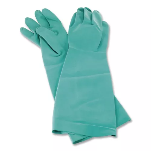 San Jamar 19NUM 21 in. Long Nitrile Dishwashing Gloves - Medium/Green (1-Pair)