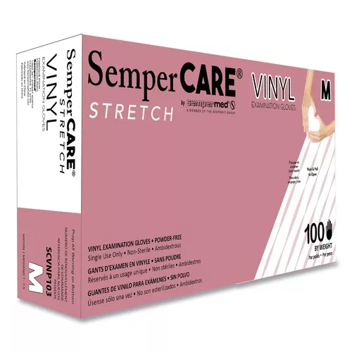 SemperCare SCVNP103 Stretch Vinyl Examination Gloves - Medium, Cream (1000/Carton)