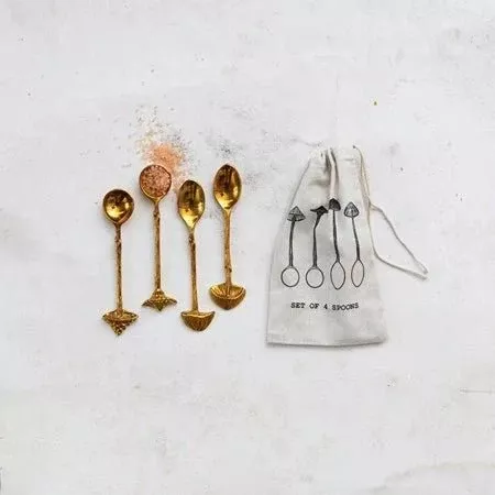 Set of Four Brass Finish Spoons Mushroom Handles