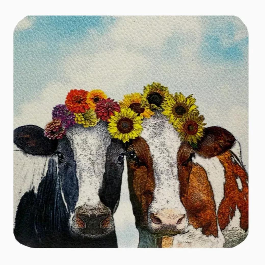 Set of Four Fanciful Cows Drink Coasters