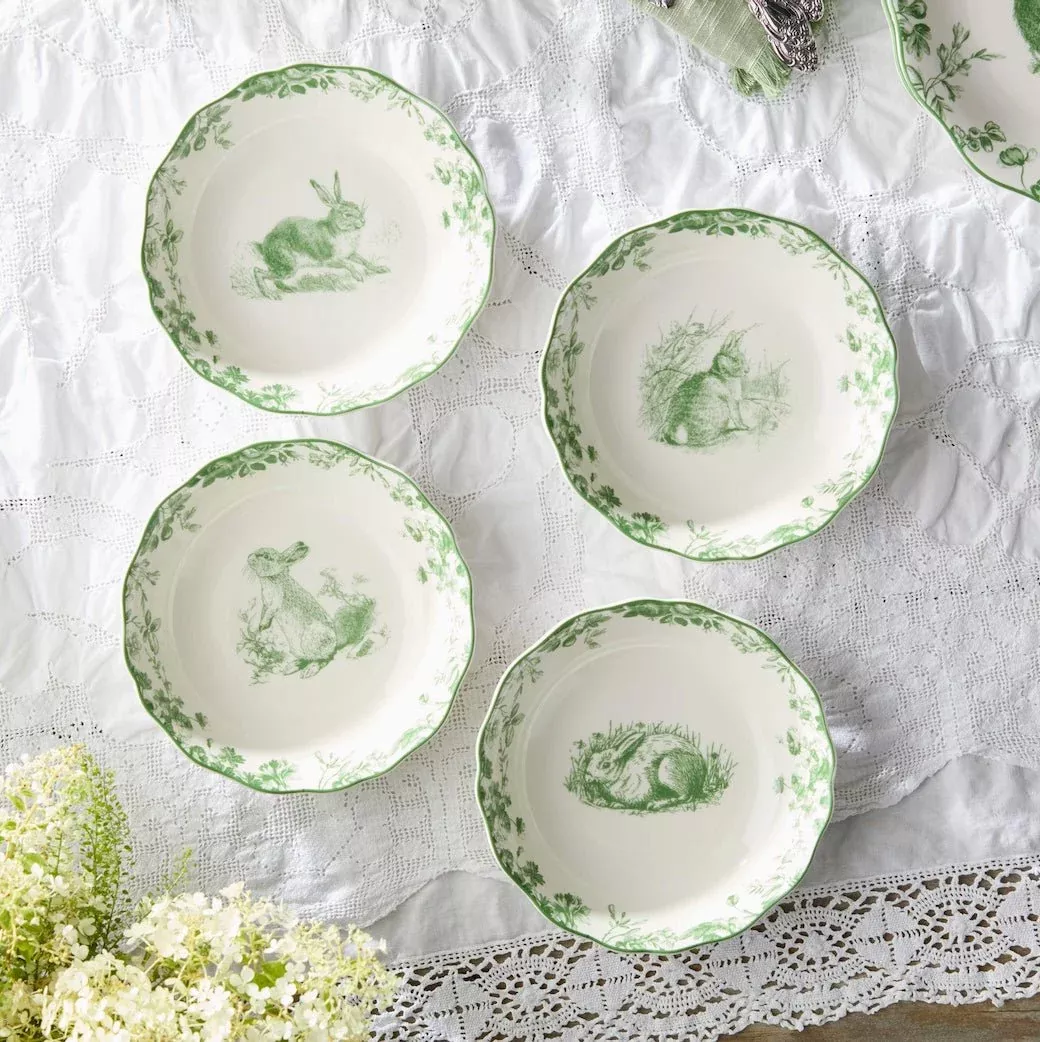 Set of Four Le Jardin Green Bunny Soup Bowls
