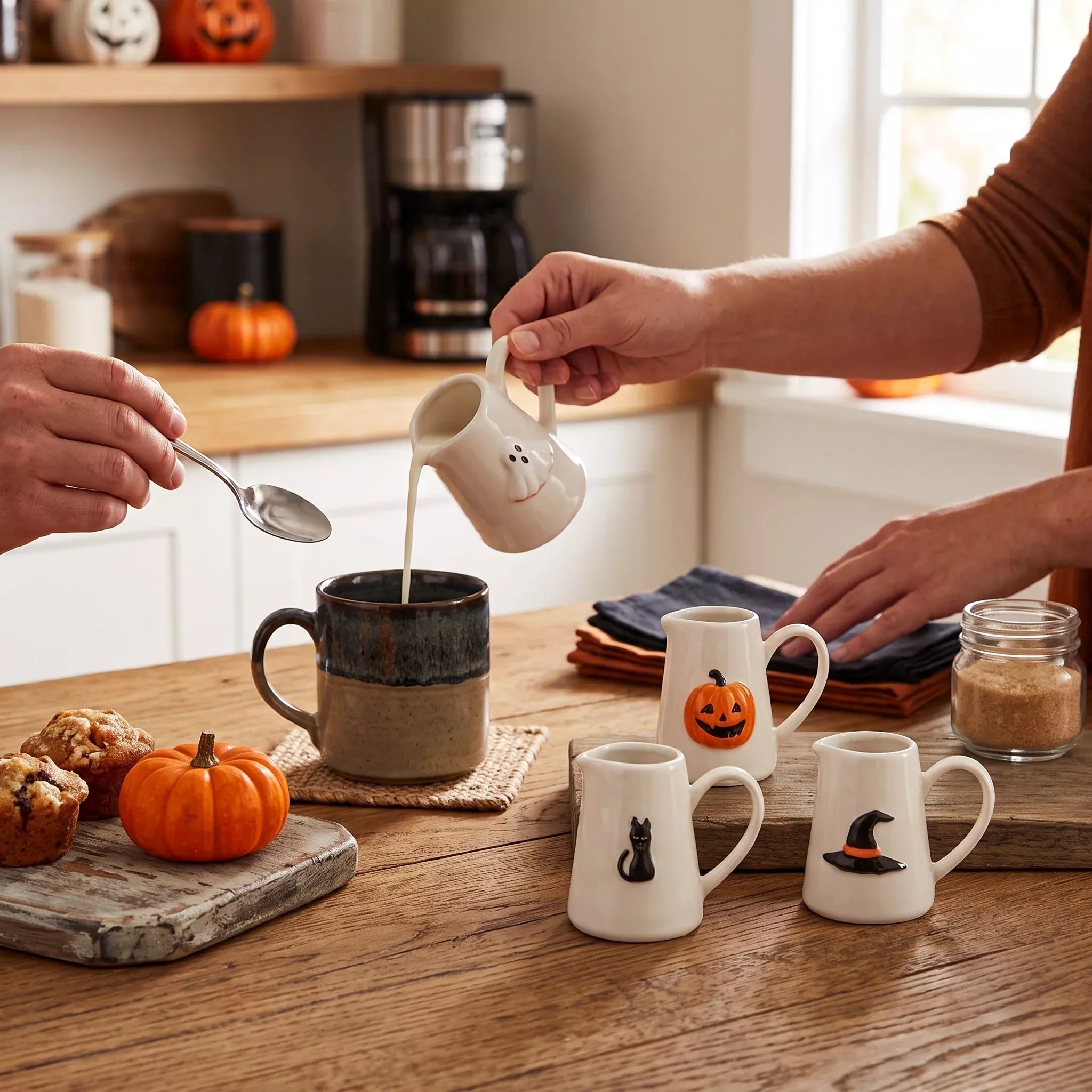 Set of Four Little Creamers with Halloween Icons
