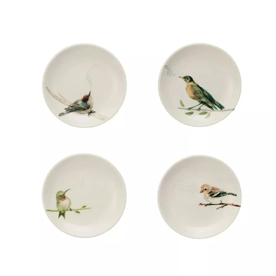 Set of Four Stoneware Mini Dishes with Birds
