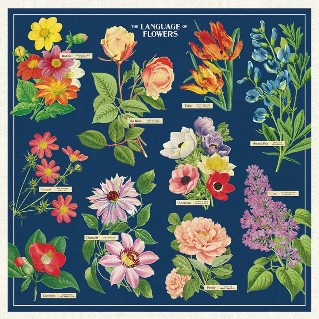 Set of FourLanguage of Flowers Cloth Napkins