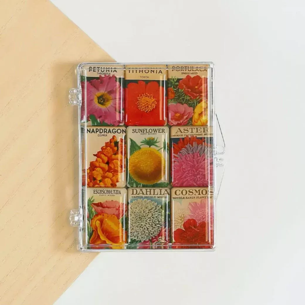 Set of Nine Mighty Magnets Vintage Flower Seed Packets