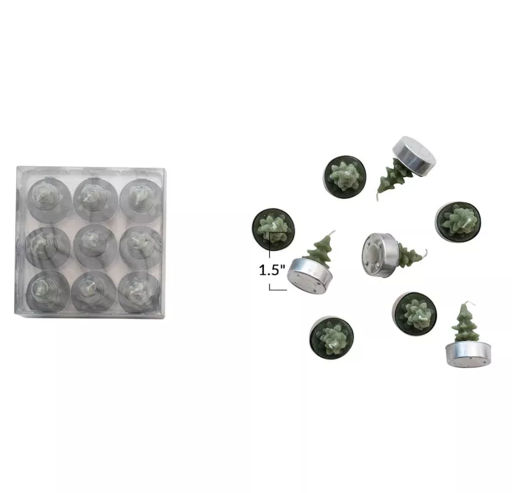 Set of Nine Round Unscented Tree Tealights, Evergreen Color