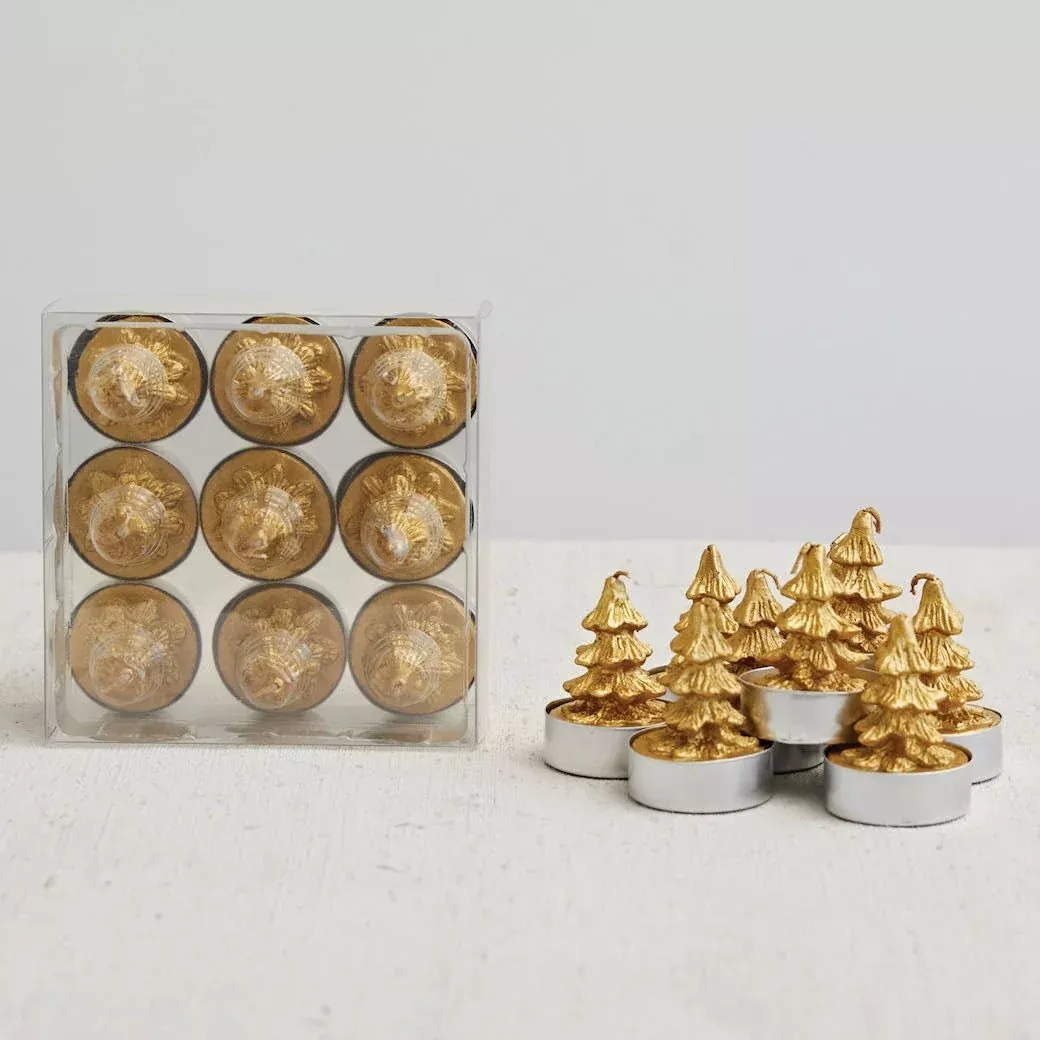 Set of Nine Round Unscented Tree Tealights, Gold Color