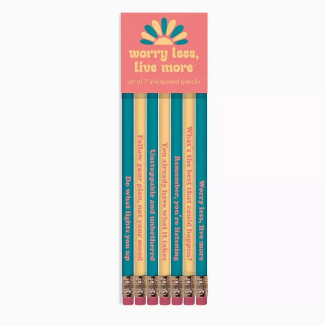 Set of Seven #2 Pencils "Worry Less Live More"