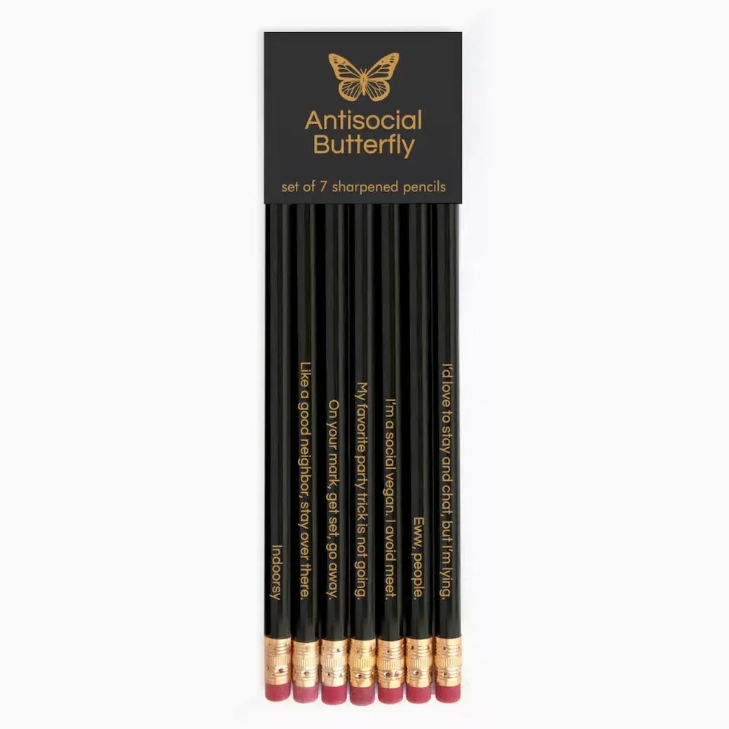 Set of Seven Sharpened #2 Pencils "Antisocial Butterfly"