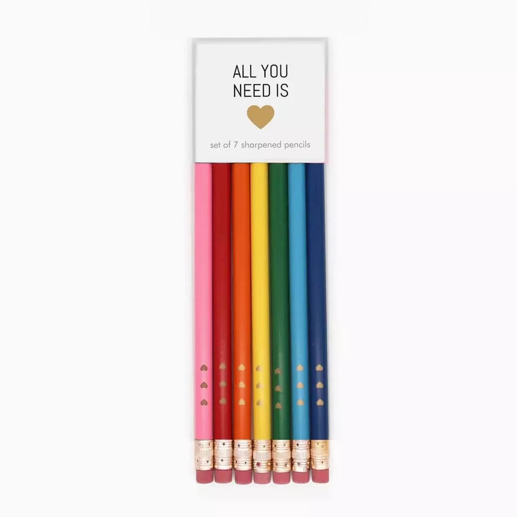Set of Seven Sharpened All You Need is Love Pencils