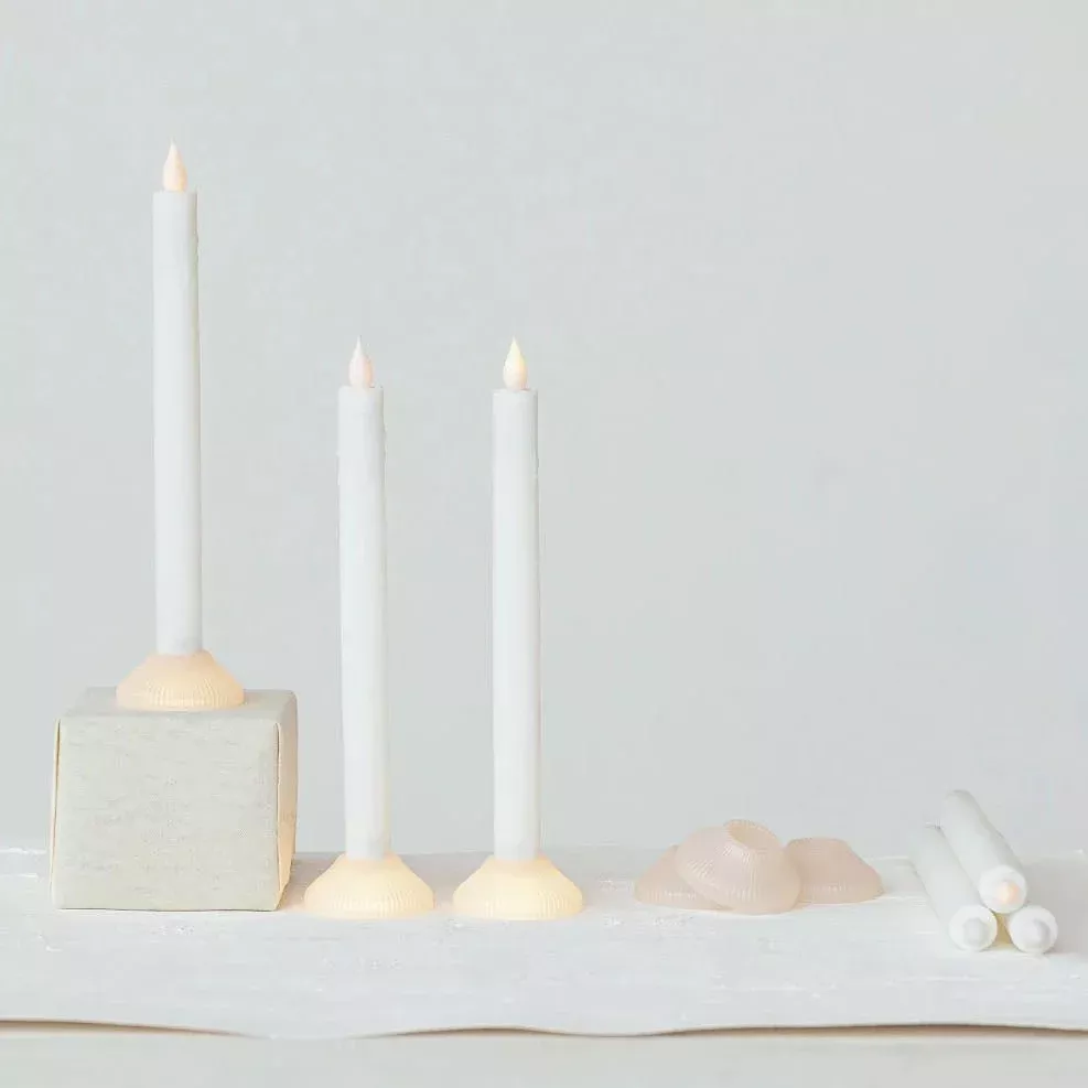 Set of Six LED Battery Operated Taper Candles with Holder Batteries Included
