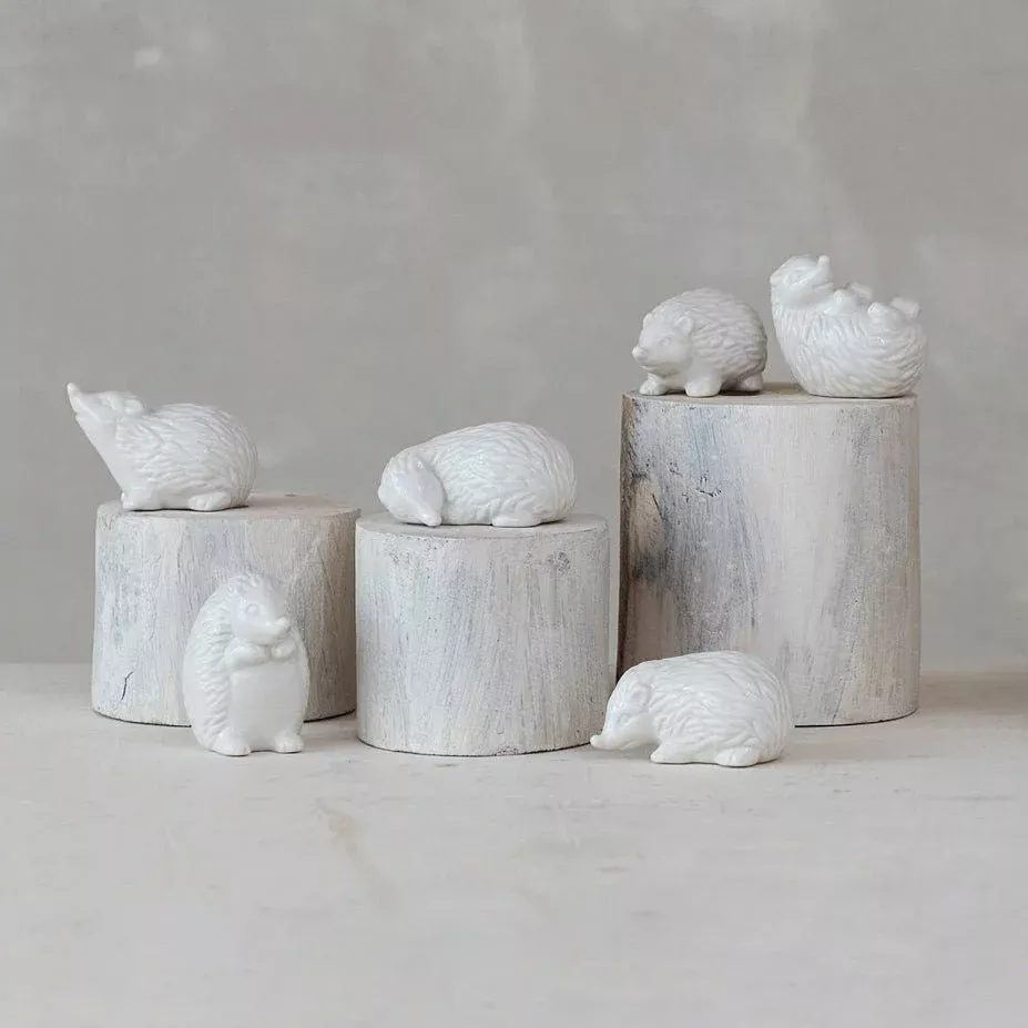 Set of Six Tiny Ceramic Hedgehog Figures