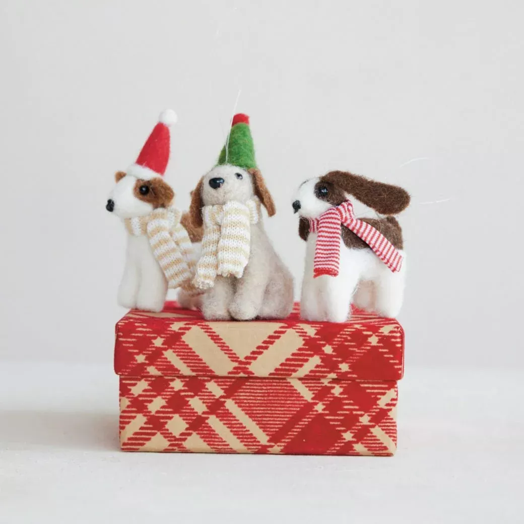 Set of Three Felt Dog Christmas Ornaments