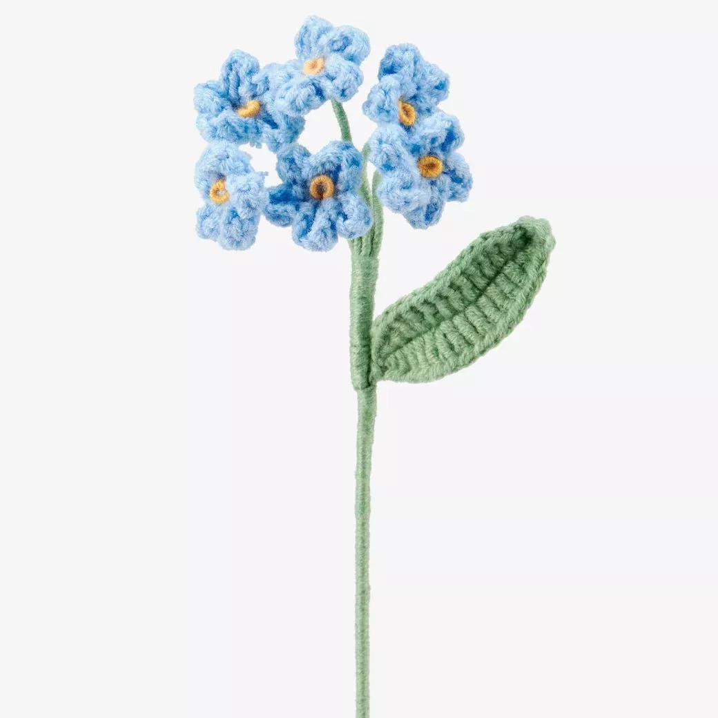 Set of THREE Forget Me Not Hand-Made Crocheted Stems