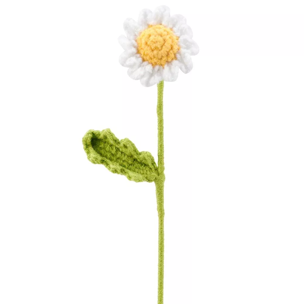 Set of THREE Hand-Made Crocheted Daisy Stems