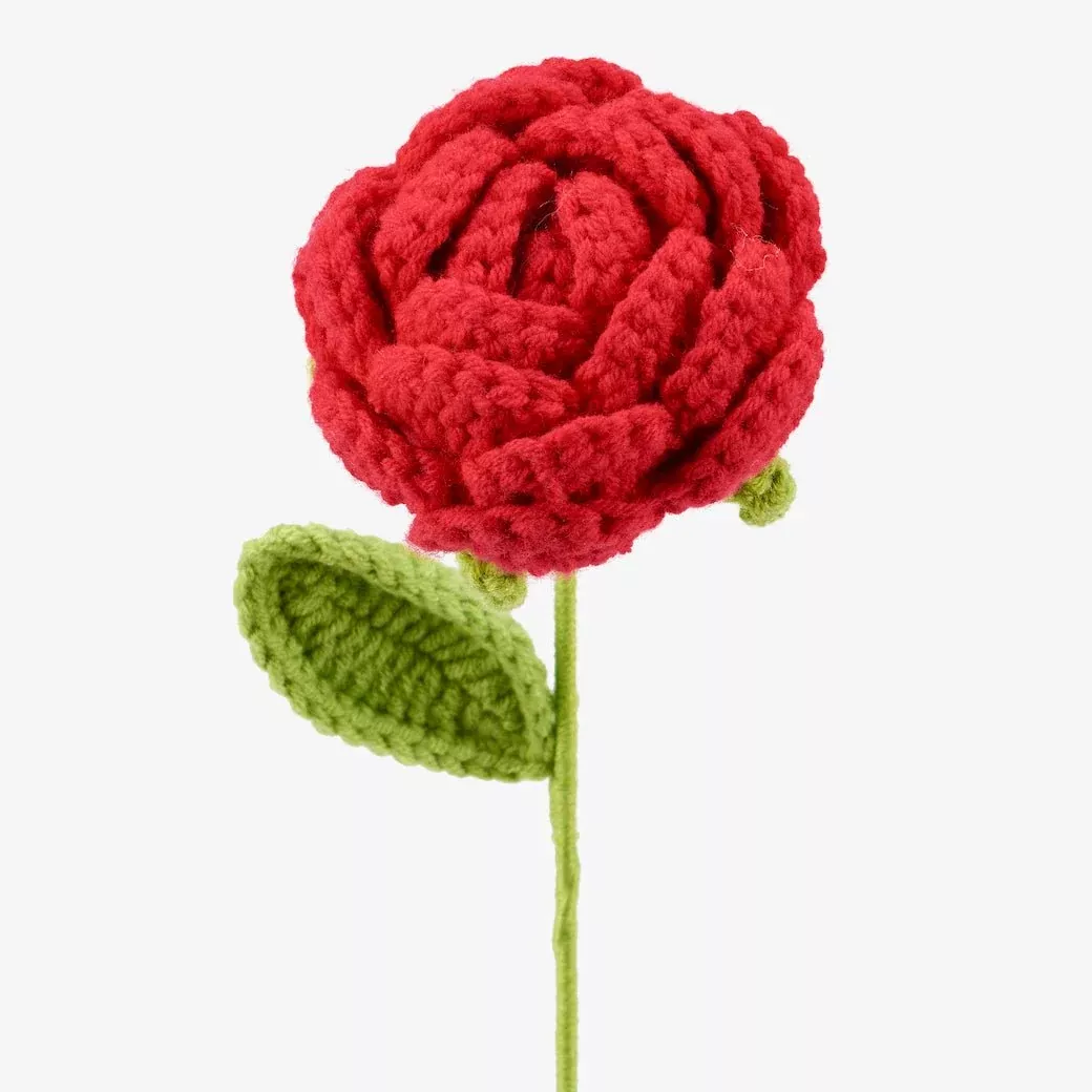 Set of THREE Hand-Made Crocheted Red Rose Stems