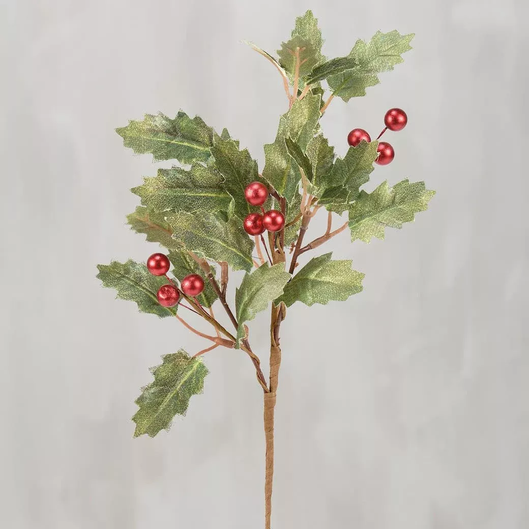 Set of Three Holiday Holly Picks w Leaves & Berries