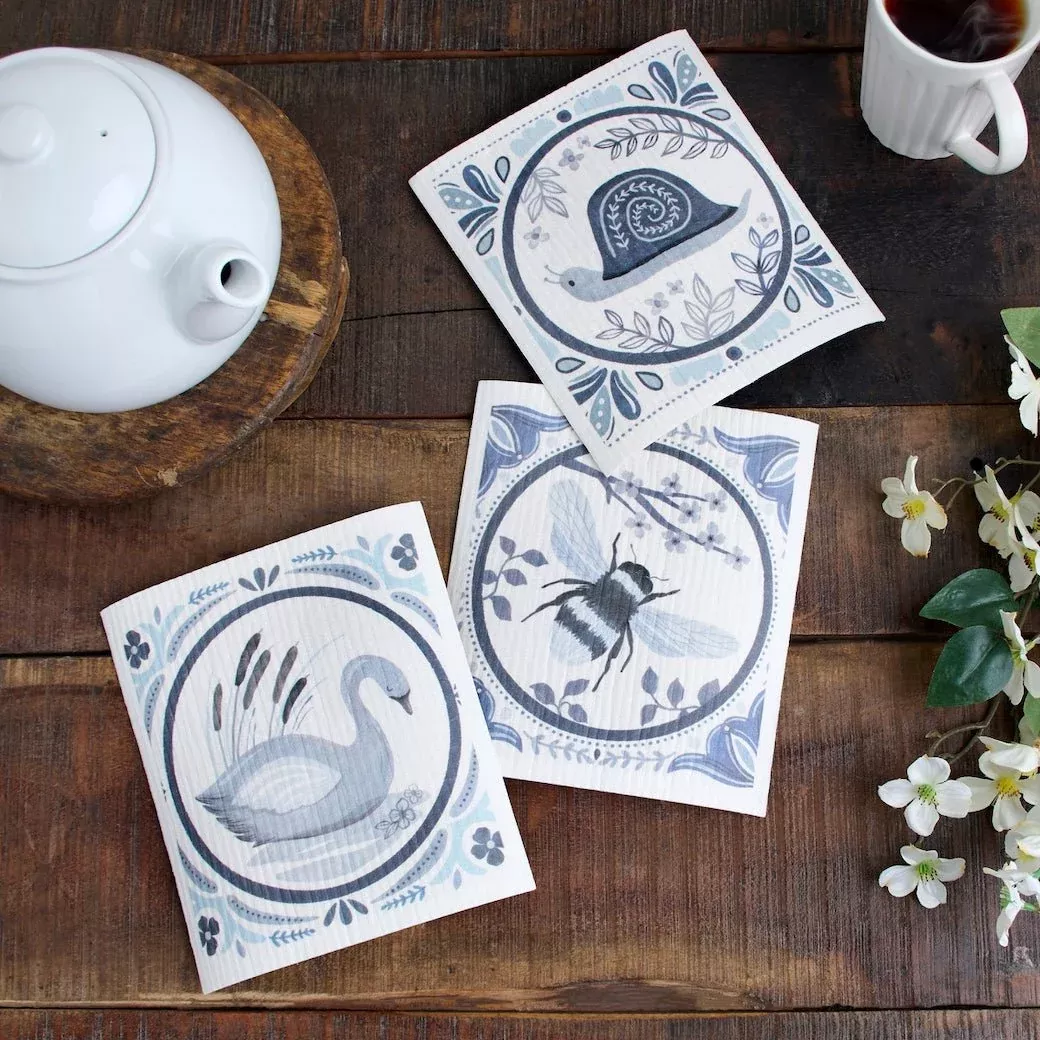 Set of Three Indigo Tiles Swedish Cloth Set