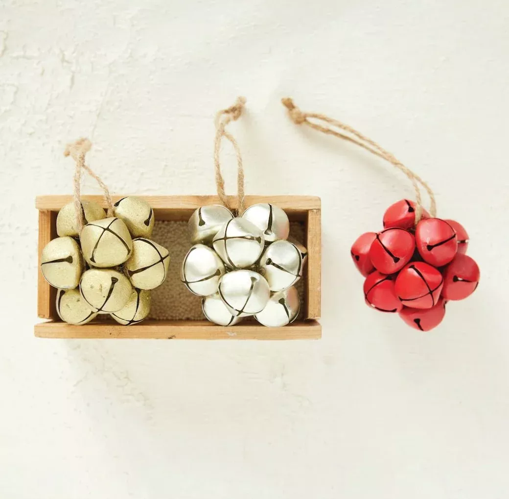 Set of Three Metal Jingle Bell Cluster Ornaments CHOICE or Color