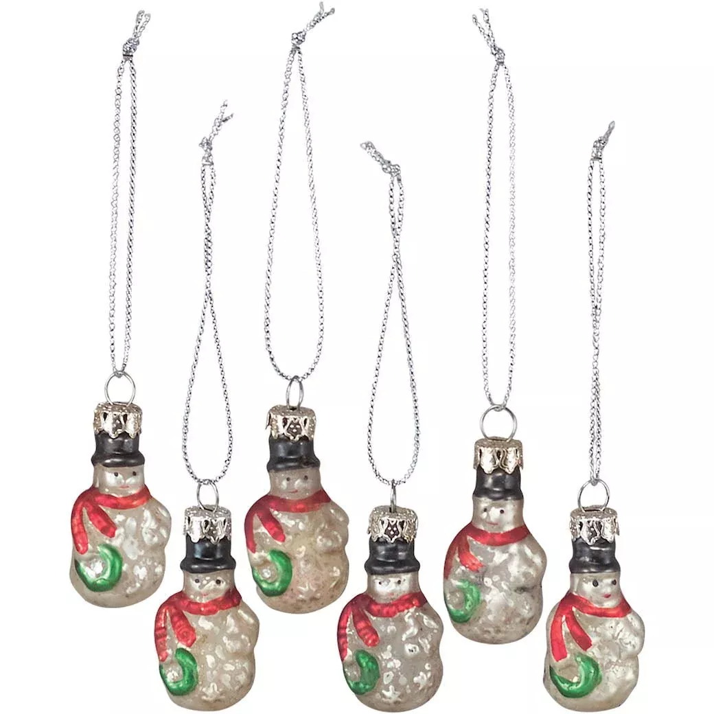 Set of Tiny Glass Snowman Ornaments