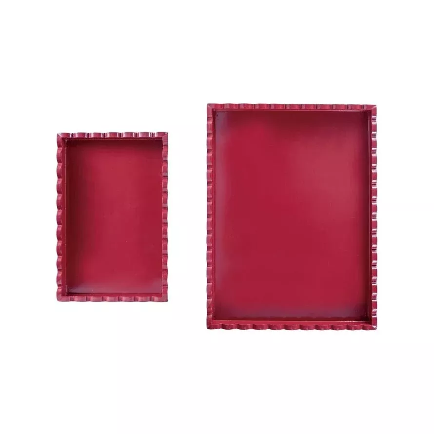 Set of Two Decorative MDF Lacquered Scalloped Trays